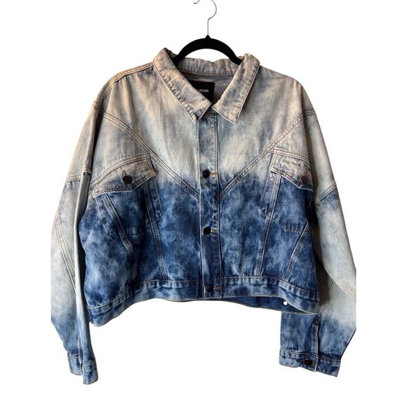 Fashion Nova Nonstop Denim Jacket Acid Wash Size 1X Ombré Cropped Long Sleeve - Picture 1 of 15